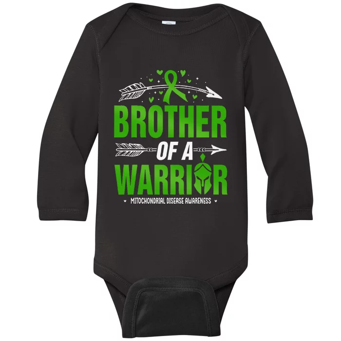 Mitochondrial Disease Brother Of A Warrior Green Ribbon Baby Long Sleeve Bodysuit