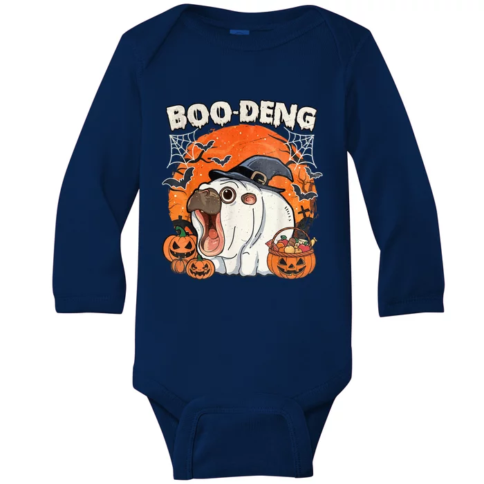 Moo Deng Cute Baby Pygmy Hippo Bouncy Pig In Thai Halloween Baby Long Sleeve Bodysuit