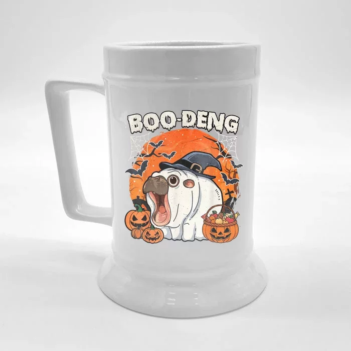 Moo Deng Cute Baby Pygmy Hippo Bouncy Pig In Thai Halloween Front & Back Beer Stein