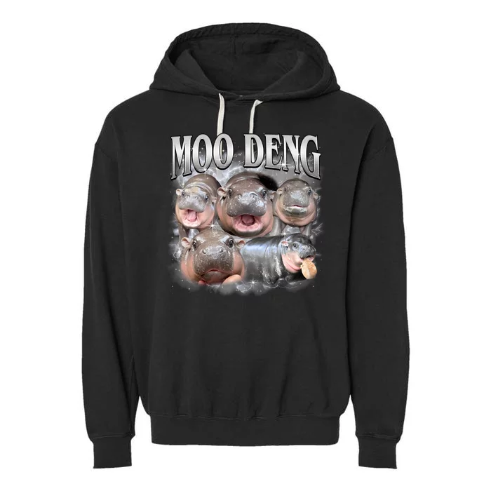 Moo Deng Cute Funny Hippo Garment-Dyed Fleece Hoodie