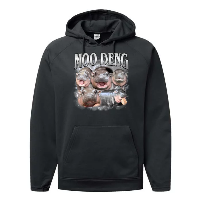 Moo Deng Cute Funny Hippo Performance Fleece Hoodie