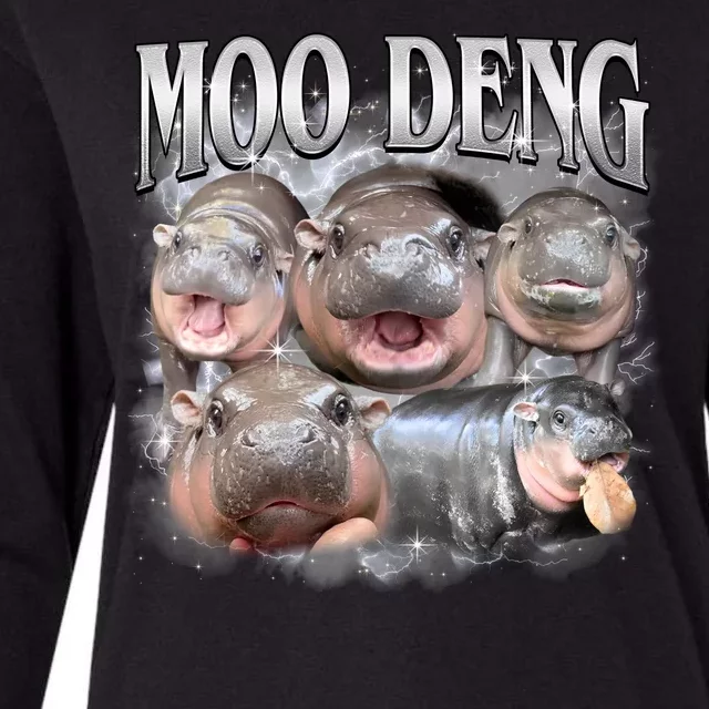 Moo Deng Cute Funny Hippo Womens Cotton Relaxed Long Sleeve T-Shirt