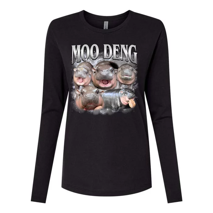 Moo Deng Cute Funny Hippo Womens Cotton Relaxed Long Sleeve T-Shirt