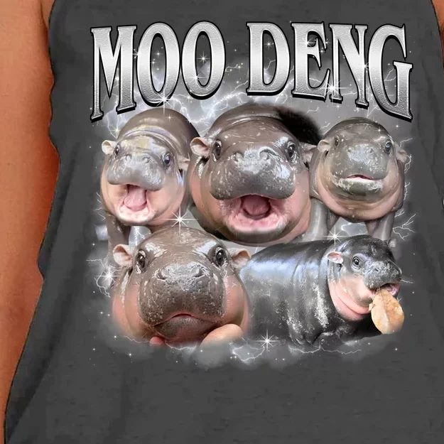 Moo Deng Cute Funny Hippo Women's Knotted Racerback Tank