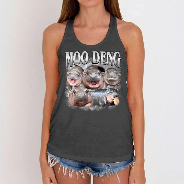 Moo Deng Cute Funny Hippo Women's Knotted Racerback Tank