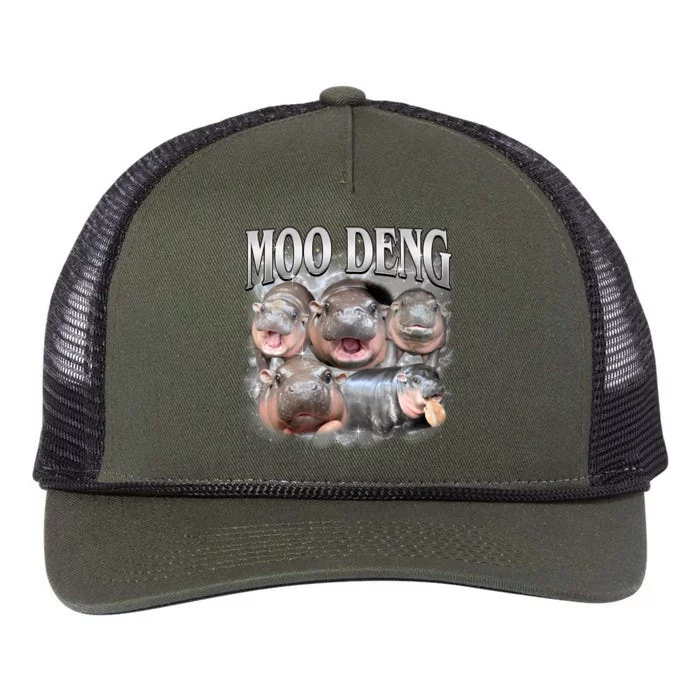 Moo Deng Cute Funny Hippo Retro Rope Trucker Hat Cap