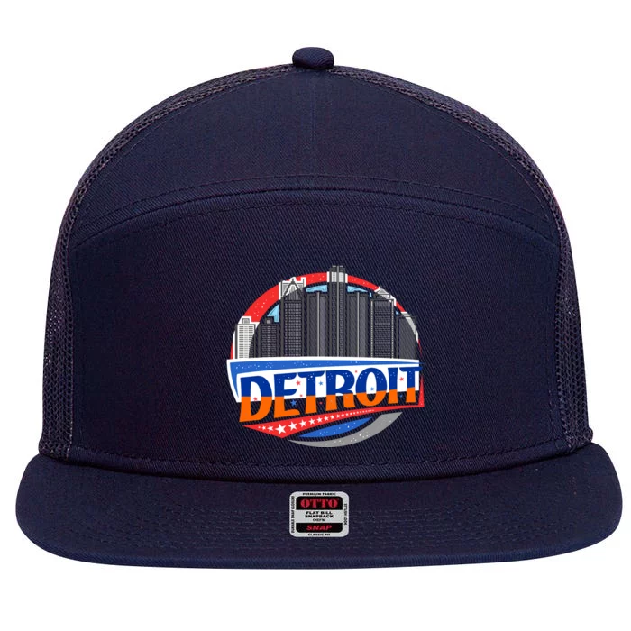 Modern Detroit City Scape 7 Panel Mesh Trucker Snapback Hat