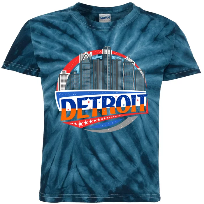 Modern Detroit City Scape Kids Tie-Dye T-Shirt