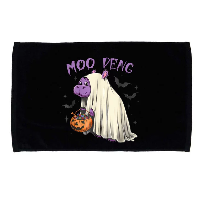 Moo Deng Cute Baby Pygmy Hippo Bouncy Pig In Thai Halloween Microfiber Hand Towel