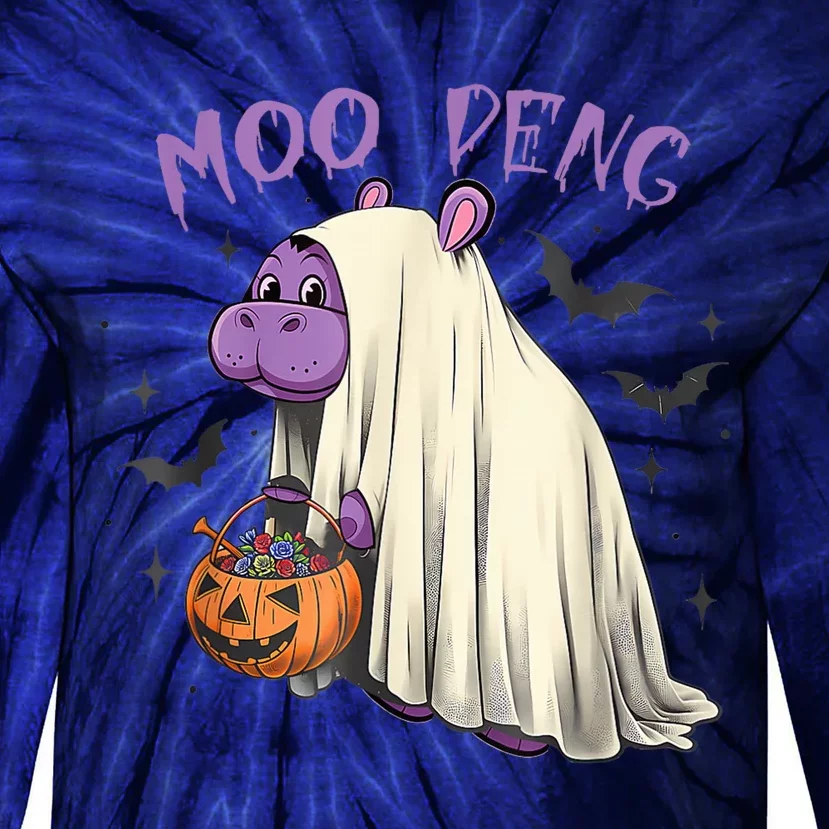 Moo Deng Cute Baby Pygmy Hippo Bouncy Pig In Thai Halloween Tie-Dye Long Sleeve Shirt