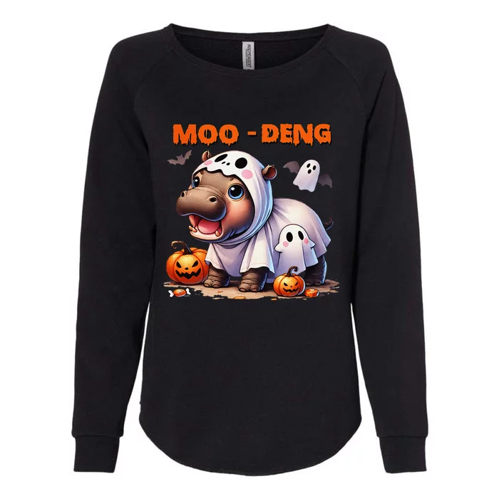 Moo Deng Cute Baby Pygmy Hippo Bouncy Pig In Thai Halloween Womens California Wash Sweatshirt