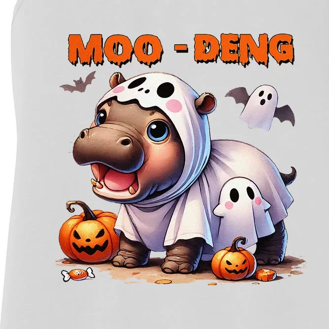 Moo Deng Cute Baby Pygmy Hippo Bouncy Pig In Thai Halloween Women's Racerback Tank