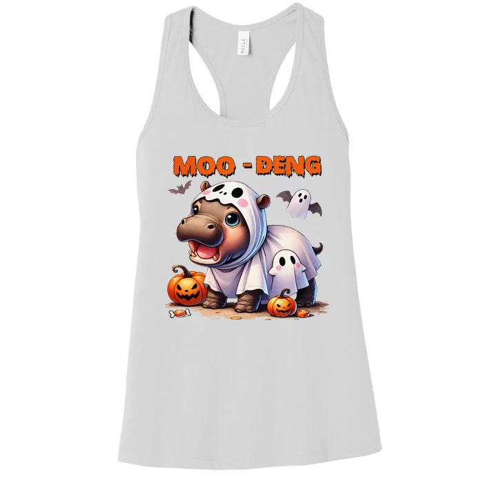 Moo Deng Cute Baby Pygmy Hippo Bouncy Pig In Thai Halloween Women's Racerback Tank