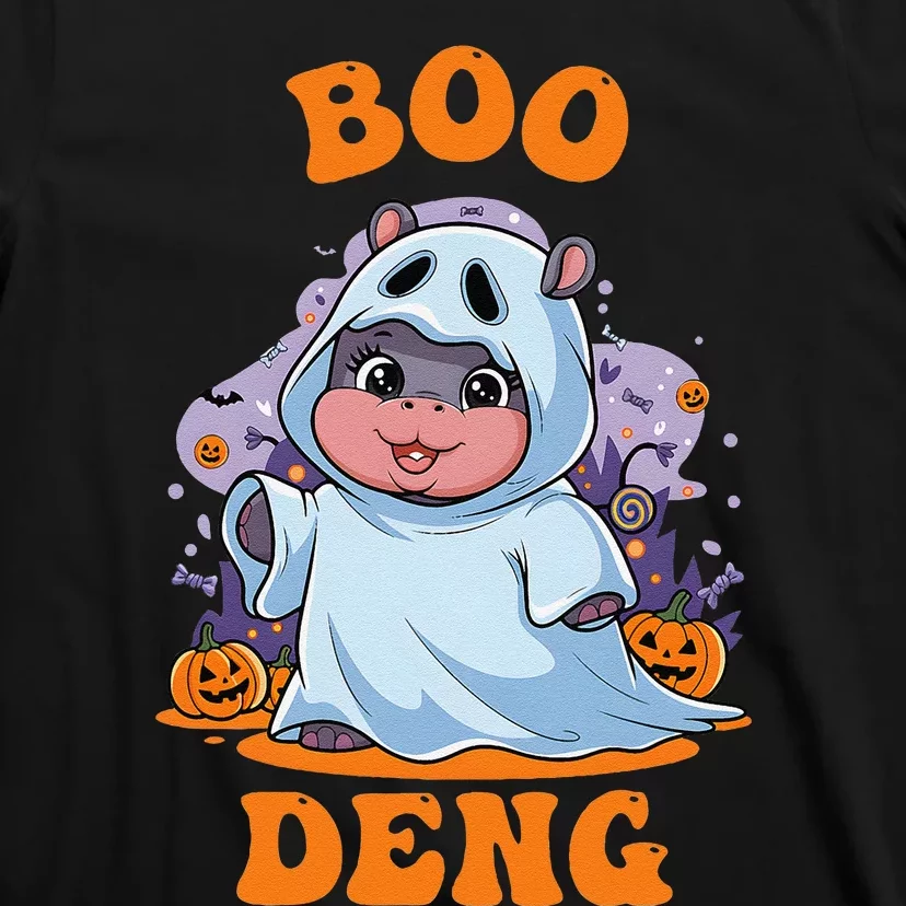 Moo Deng Cute Baby Pygmy Hippo Bouncy Pig In Thai Halloween T-Shirt