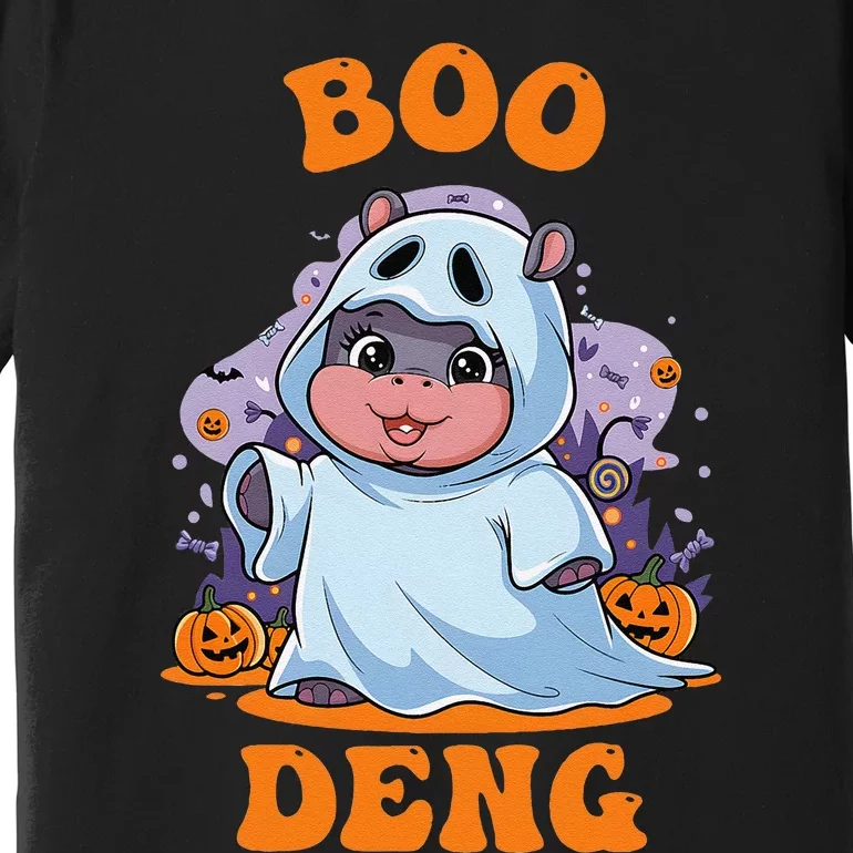 Moo Deng Cute Baby Pygmy Hippo Bouncy Pig In Thai Halloween Premium T-Shirt