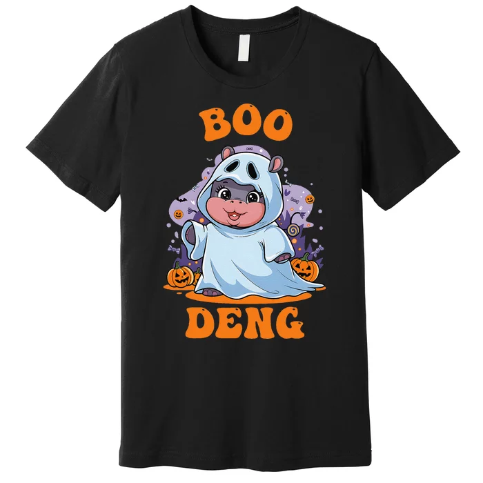 Moo Deng Cute Baby Pygmy Hippo Bouncy Pig In Thai Halloween Premium T-Shirt