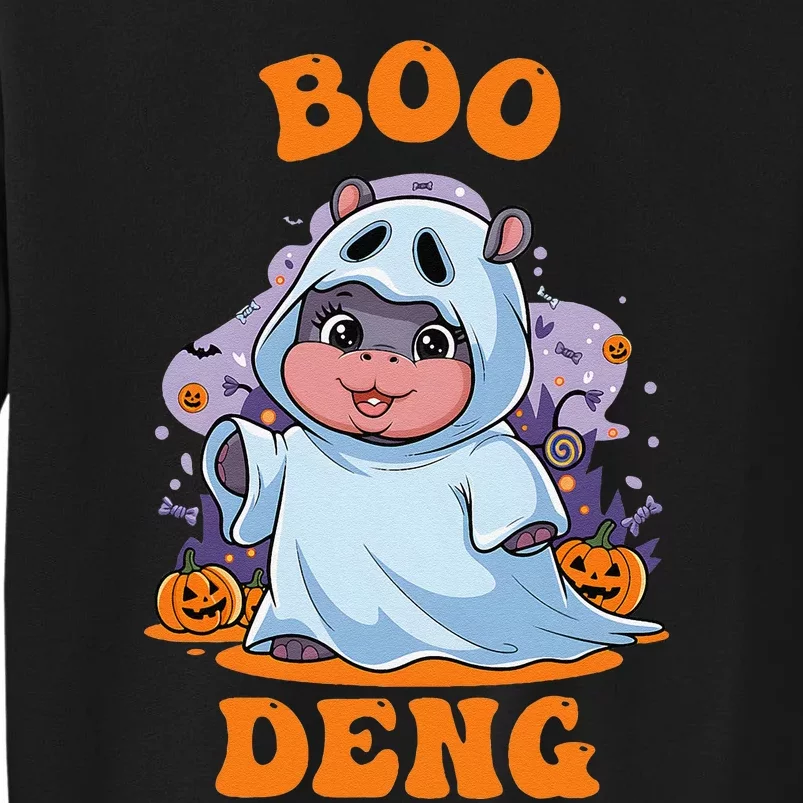 Moo Deng Cute Baby Pygmy Hippo Bouncy Pig In Thai Halloween Tall Sweatshirt