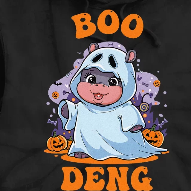 Moo Deng Cute Baby Pygmy Hippo Bouncy Pig In Thai Halloween Tie Dye Hoodie