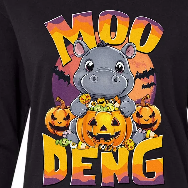 Moo Deng Cute Baby Pygmy Hippo Bouncy Pig In Thai Halloween Womens Cotton Relaxed Long Sleeve T-Shirt