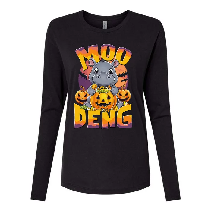 Moo Deng Cute Baby Pygmy Hippo Bouncy Pig In Thai Halloween Womens Cotton Relaxed Long Sleeve T-Shirt