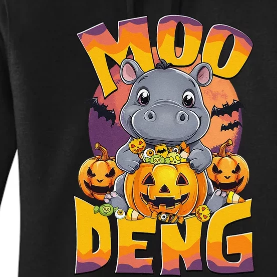 Moo Deng Cute Baby Pygmy Hippo Bouncy Pig In Thai Halloween Women's Pullover Hoodie