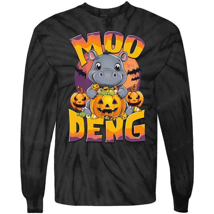 Moo Deng Cute Baby Pygmy Hippo Bouncy Pig In Thai Halloween Tie-Dye Long Sleeve Shirt