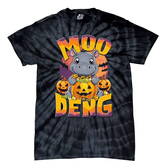 Moo Deng Cute Baby Pygmy Hippo Bouncy Pig In Thai Halloween Tie-Dye T-Shirt