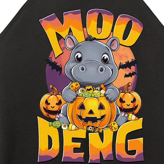 Moo Deng Cute Baby Pygmy Hippo Bouncy Pig In Thai Halloween Women’s Perfect Tri Rocker Tank