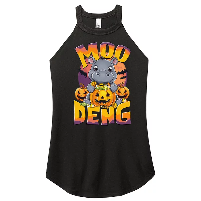 Moo Deng Cute Baby Pygmy Hippo Bouncy Pig In Thai Halloween Women’s Perfect Tri Rocker Tank