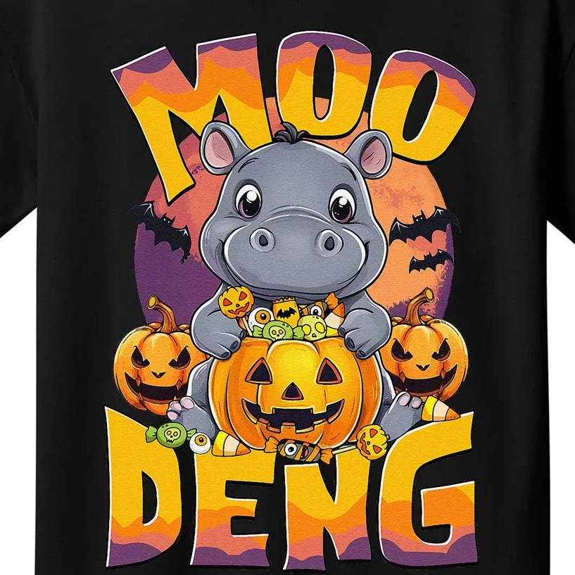 Moo Deng Cute Baby Pygmy Hippo Bouncy Pig In Thai Halloween Kids T-Shirt