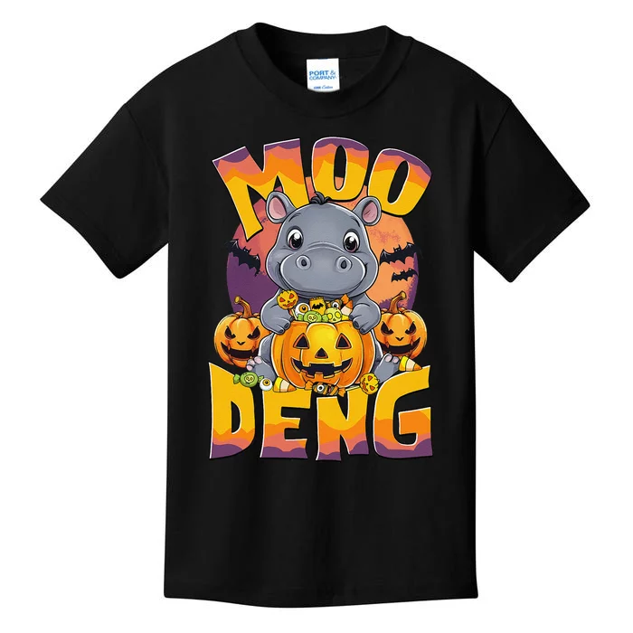 Moo Deng Cute Baby Pygmy Hippo Bouncy Pig In Thai Halloween Kids T-Shirt