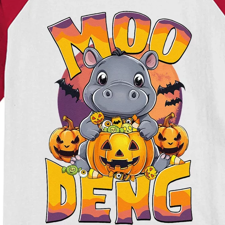 Moo Deng Cute Baby Pygmy Hippo Bouncy Pig In Thai Halloween Kids Colorblock Raglan Jersey