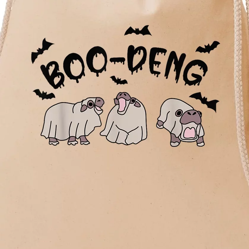 Moo Deng Cute Baby Pygmy Hippo Bouncy Pig Halloween Boo Deng Drawstring Bag