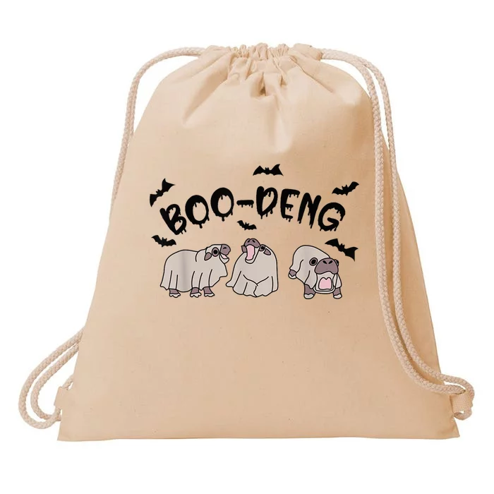 Moo Deng Cute Baby Pygmy Hippo Bouncy Pig Halloween Boo Deng Drawstring Bag