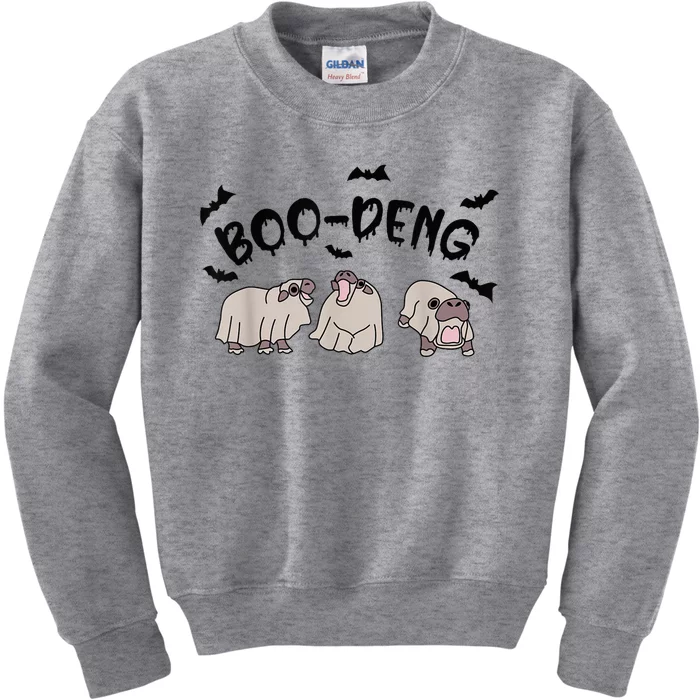 Moo Deng Cute Baby Pygmy Hippo Bouncy Pig Halloween Boo Deng Kids Sweatshirt