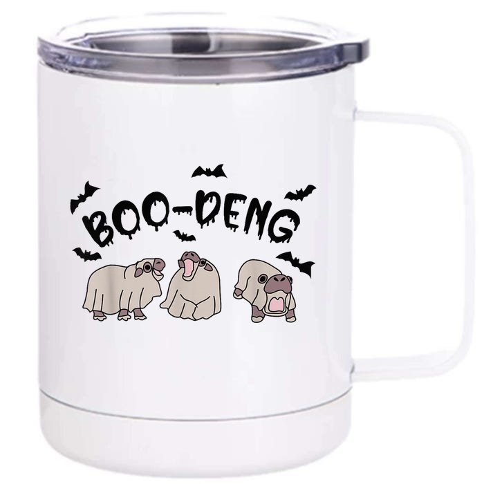 Moo Deng Cute Baby Pygmy Hippo Bouncy Pig Halloween Boo Deng Front & Back 12oz Stainless Steel Tumbler Cup