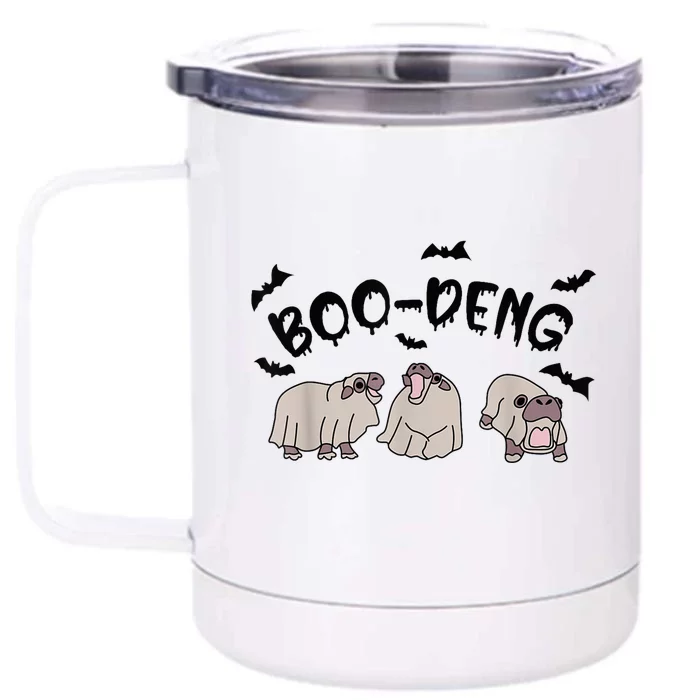 Moo Deng Cute Baby Pygmy Hippo Bouncy Pig Halloween Boo Deng Front & Back 12oz Stainless Steel Tumbler Cup