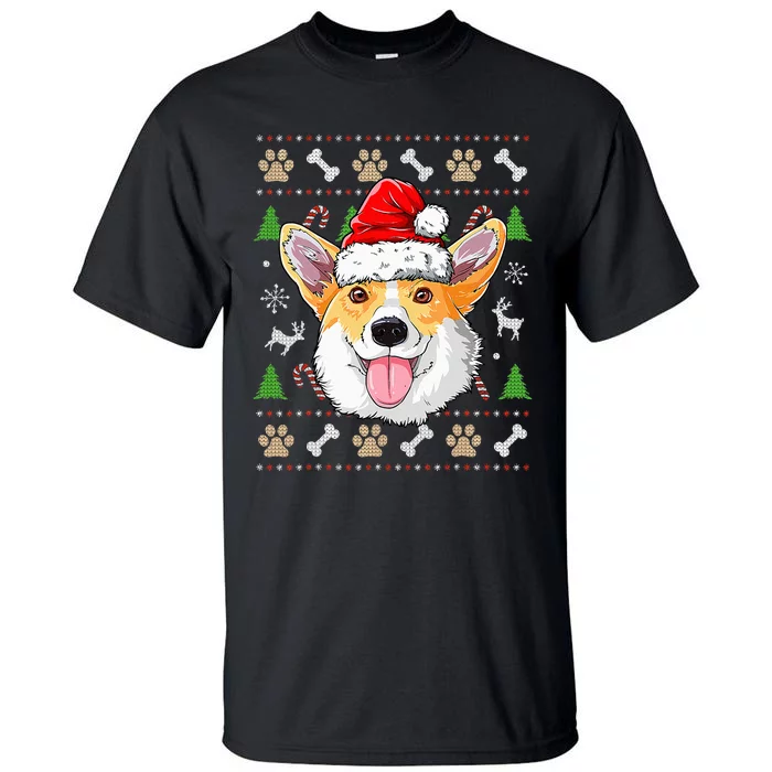 Merry Dogmas Christmas Welsh Corgi Dog Reindeer Ugly Sweater Tall T-Shirt