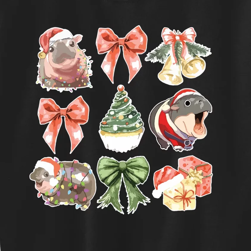 Moo Deng Coquette Christmas Kids Sweatshirt