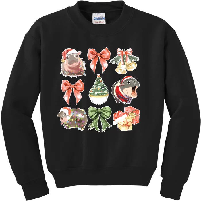 Moo Deng Coquette Christmas Kids Sweatshirt