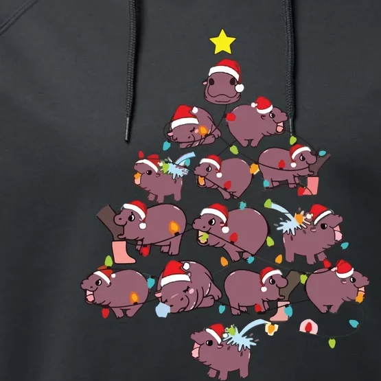 Moo Deng Christmas Tree Performance Fleece Hoodie