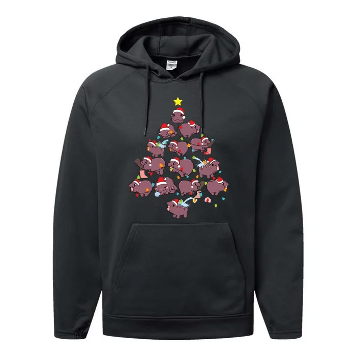 Moo Deng Christmas Tree Performance Fleece Hoodie