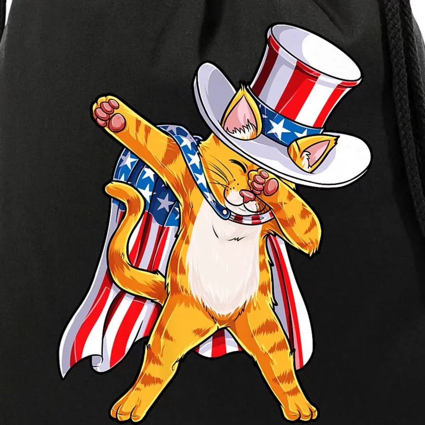 Meowica Dabbing Cat Uncle Sam 4th Of July Drawstring Bag