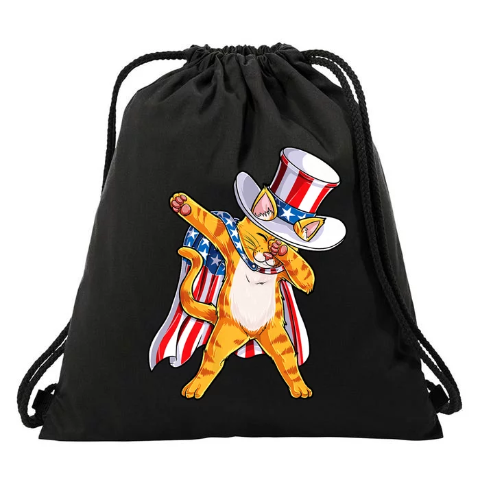 Meowica Dabbing Cat Uncle Sam 4th Of July Drawstring Bag