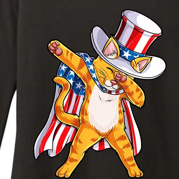 Meowica Dabbing Cat Uncle Sam 4th Of July Womens CVC Long Sleeve Shirt