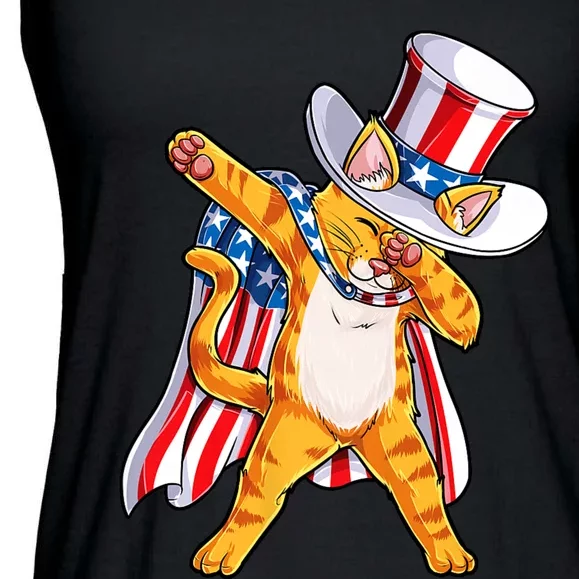 Meowica Dabbing Cat Uncle Sam 4th Of July Ladies Essential Flowy Tank