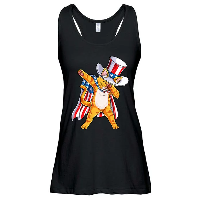 Meowica Dabbing Cat Uncle Sam 4th Of July Ladies Essential Flowy Tank