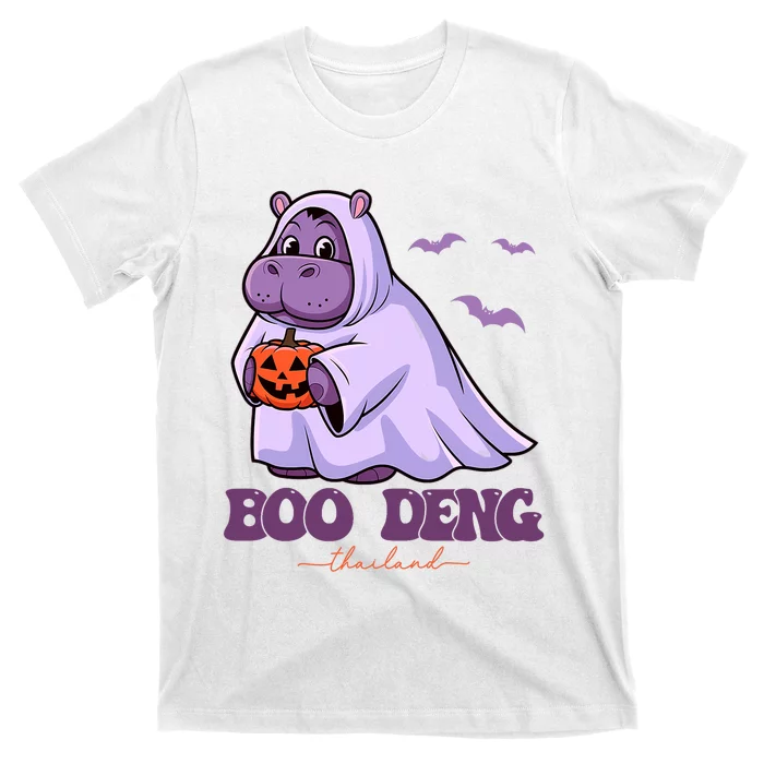 Moo Deng Cute Baby Pygmy Hippo Bouncy Pig In Thai Halloween Costume T-Shirt