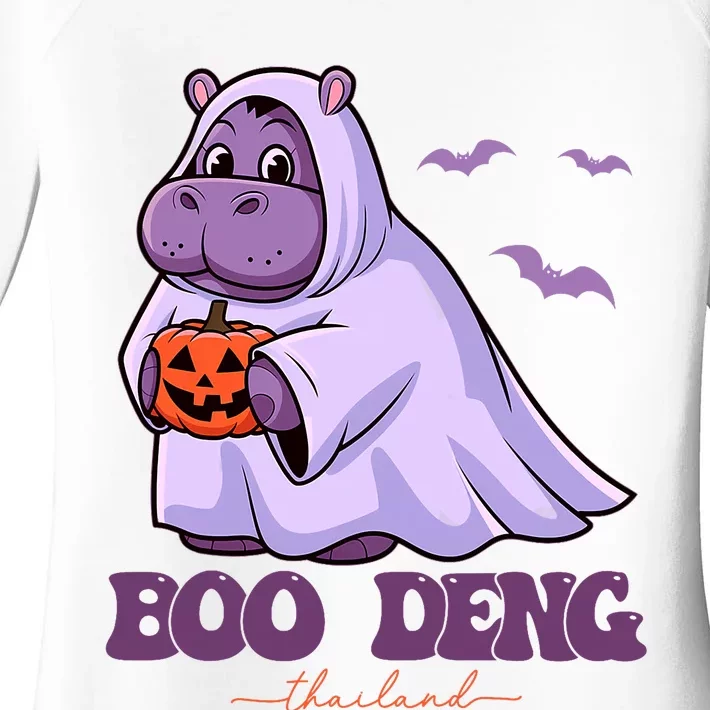 Moo Deng Cute Baby Pygmy Hippo Bouncy Pig In Thai Halloween Costume Women's Perfect Tri Tunic Long Sleeve Shirt