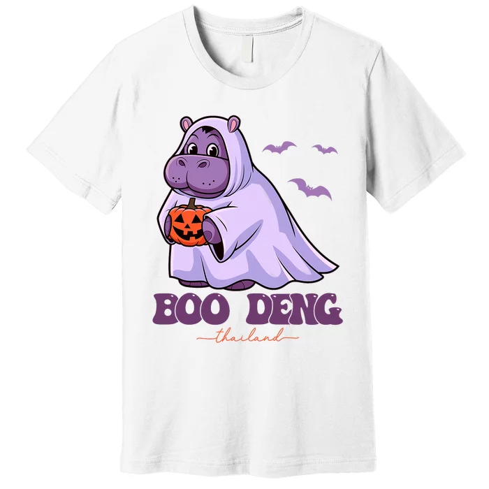 Moo Deng Cute Baby Pygmy Hippo Bouncy Pig In Thai Halloween Costume Premium T-Shirt